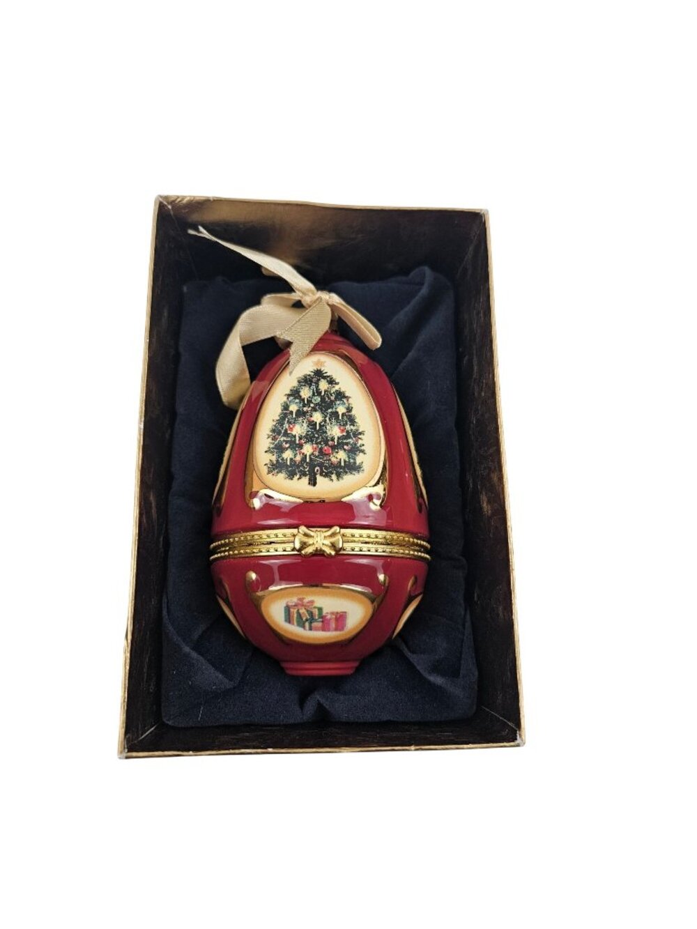 Mr Christmas Ornament Egg Shaped Musical Trinket Box Plays Silent Night Works